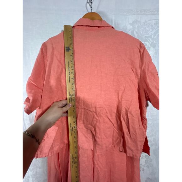 Vintage Dress Set 22W Coral Linen Blend Embroidered Tank Button Up Jacket - Picture 8 of 13